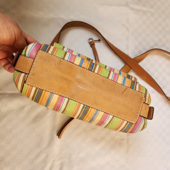 Fossil 100% Leather Beige/ Multicolor Strips Crossbody Bag - Picture 8 of 16